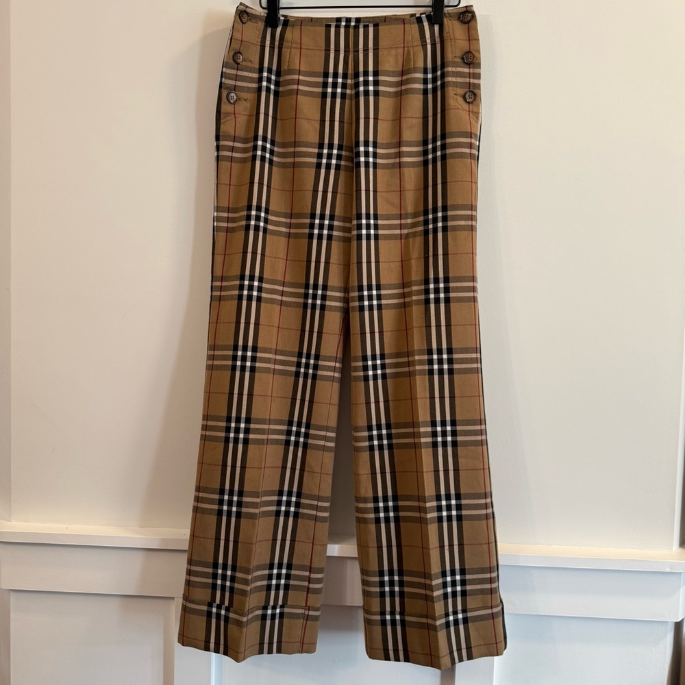 Women’s David Brooks brown plaid button detail pants